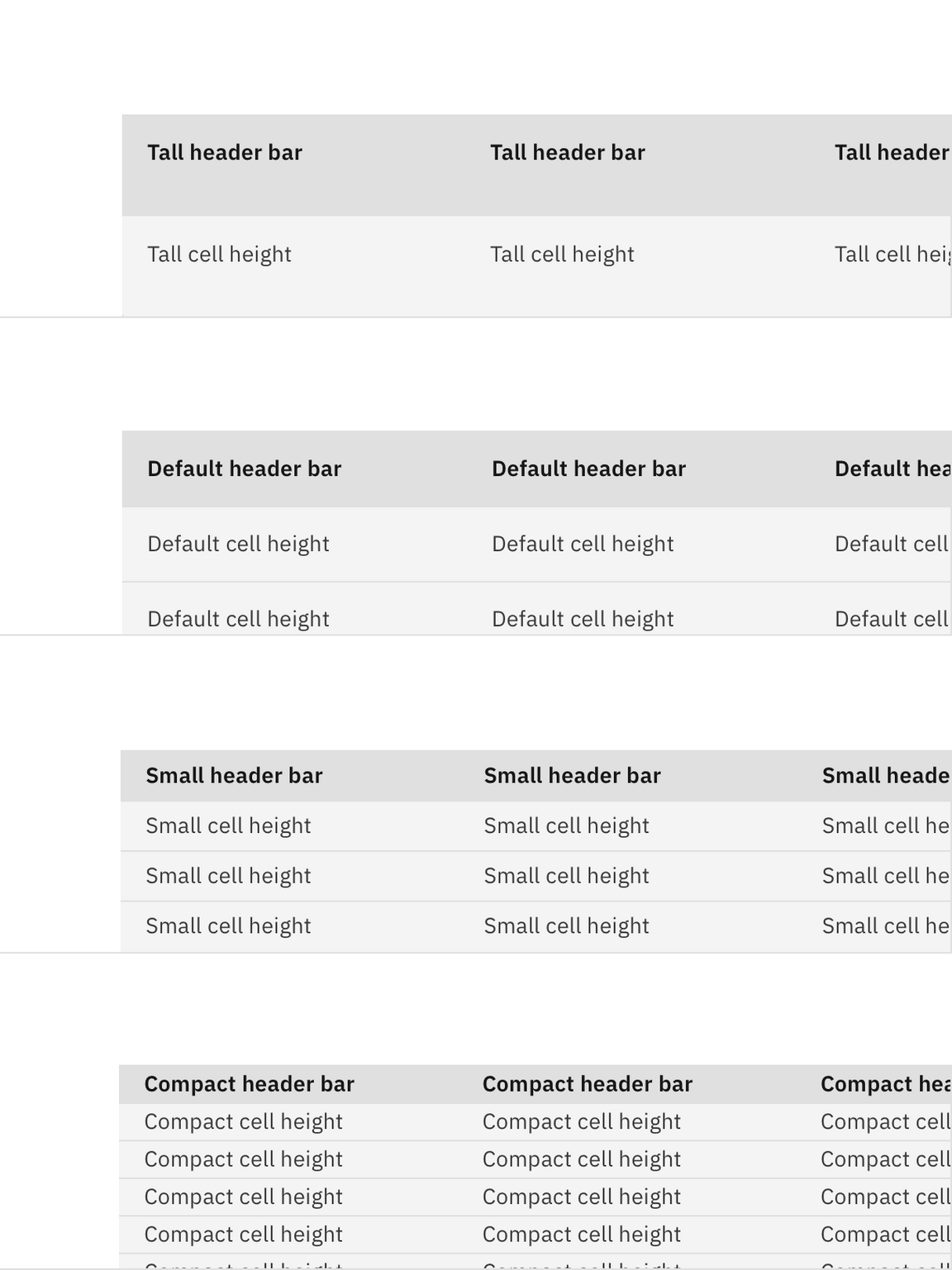 data table size